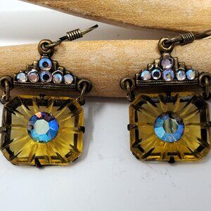 Vintage Art Deco Earrings with Yellow and Blue Gemstones